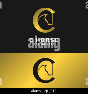 Letter Initial C Horse Logo Design Template. Suitable for General Finance Fashion Sport Fitness Construction Company Business Corporate Shop Apparel Stock Vector