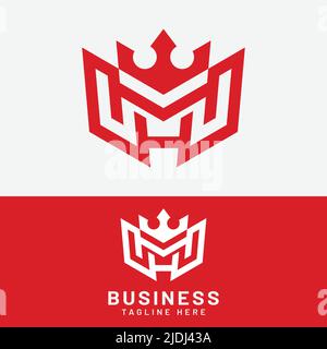M H MH HM Letter Monogram Initial with Crown Logo Design Template. Suitable for General Sports Fitness Finance Construction Company Business Corporate Stock Vector
