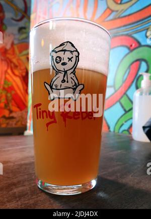 Tiny Rebel Pint Glass, with cloudy unfiltered craft beer, 25 Westgate St, Cardiff, Cymru,UK, CF10 1DD Stock Photo