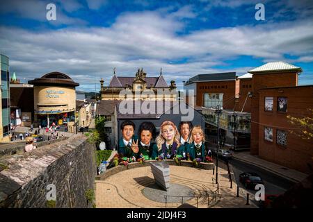 The Derry Girls Mural in Derry City, Northern Ireland Stock Photo