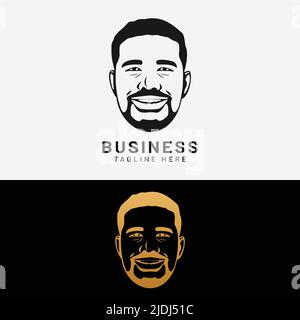 Smile Man Head Logo Design Template. Suitable for General Sports Fitness Finance Construction Company Business Corporate Shop Apparel in Simple Modern Stock Vector