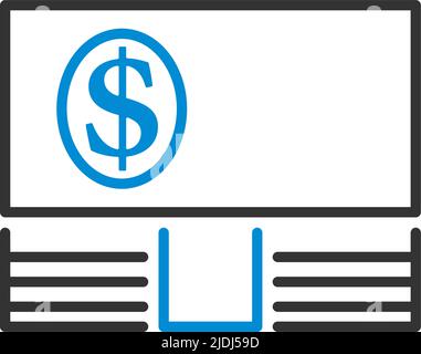 Banknote On Top Of Money Stack Icon. Editable Bold Outline With Color Fill Design. Vector Illustration. Stock Vector