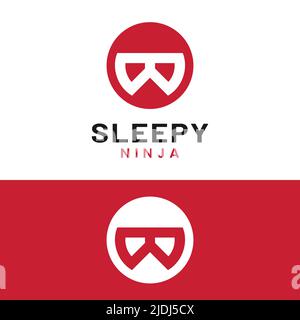 Minimal Sleepy Ninja Head in Flat Circle Style Logo Design Template. Suitable for General Business Brand Company Corporate Logo Design. Stock Vector