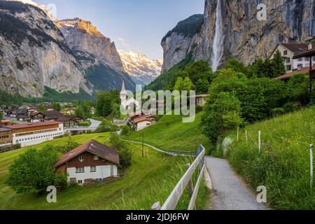 Scenic sunset view, Lauterbrunnen, Canton of Bern, Switzerland Stock Photo