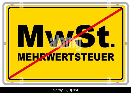 German yellow sign and value-added tax MWST isolated on white background Stock Photo