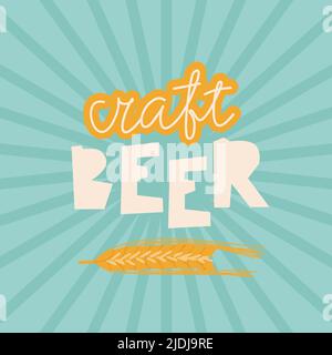 Logo for craft beer. Flat vector illustration of lettering and ear of wheat. Design for small brewery or beer festival. Retro style. Stock Vector