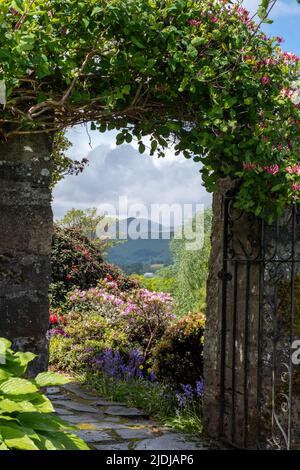 Scenic landscape view near Aberfeldy, in Highland Perthshire, Scotland UK. Photographed from the garden on the Bolfracks Estate. Stock Photo