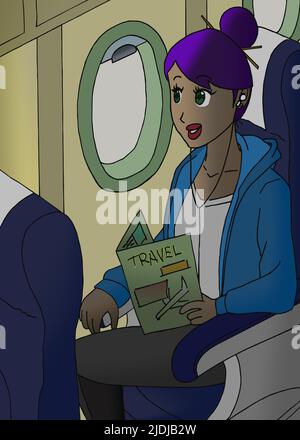 Adult woman traveling by plane Stock Photo
