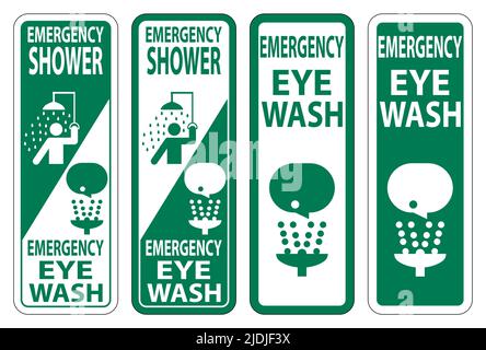 Emergency Shower,Eye Wash Sign Isolate On White Background,Vector Illustration Stock Vector