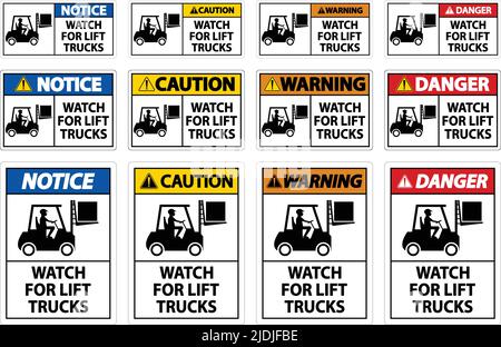 Caution Watch For Lift Trucks Sign On White Background Stock Vector ...