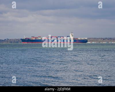 CMA CGM, Lamartine container ship on the Southampton to East Cowes shipping lane, Hampshire UK Stock Photo
