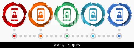 Online customer service in smartphone, concept vector icon set, flat design pointers, infographic template Stock Vector