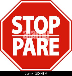 Bilingual Stop Safety Sign On White Background Stock Vector