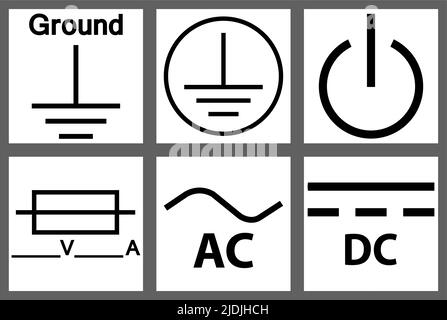 Protective Earth Ground,DC,AC circuit power Symbol Sign Stock Vector