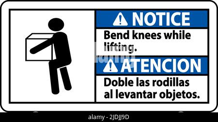 Notice Bend Knees While Lifting Sign On White Background Stock Vector