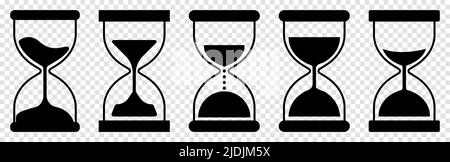 Set of sand clocks. Vector illustration isolated on transparent background Stock Vector