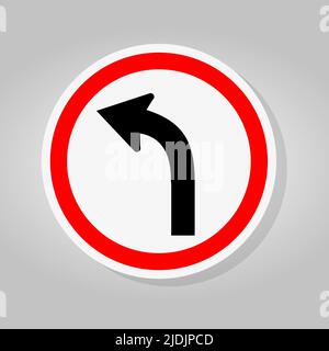 Curve Left  Traffic Road Sign Isolate On White Background,Vector Illustration Stock Vector