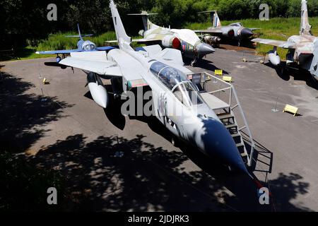 A GR4 Tornado XZ631 with other aircraft exhibits at Yorkshire Air Museum in Elvington,North Yorkshire Stock Photo