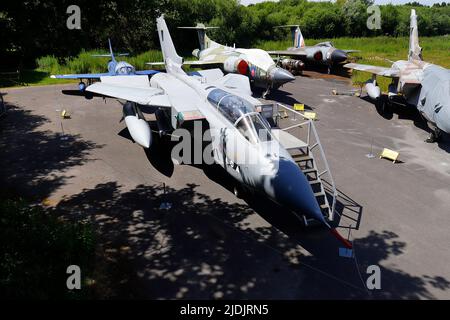 A GR4 Tornado XZ631 with other aircraft exhibits at Yorkshire Air Museum in Elvington,North Yorkshire Stock Photo