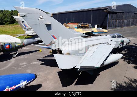 A GR4 Tornado XZ631 with other aircraft exhibits at Yorkshire Air Museum in Elvington,North Yorkshire Stock Photo