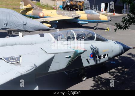 A GR4 Tornado XZ631 with other aircraft exhibits at Yorkshire Air Museum in Elvington,North Yorkshire Stock Photo