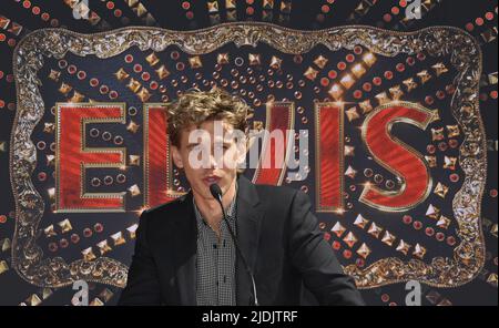 Los Angeles, United States. 21st June, 2022. Actor Austin Butle participates in a handprint ceremony immortalizing the Elvis Presley family members in the forecourt of the TCL Chinese Theatre (formerly Grauman's) in the Hollywood section of Los Angeles on Tuesday, June 21, 2022. Photo by Jim Ruymen/UPI Credit: UPI/Alamy Live News Stock Photo