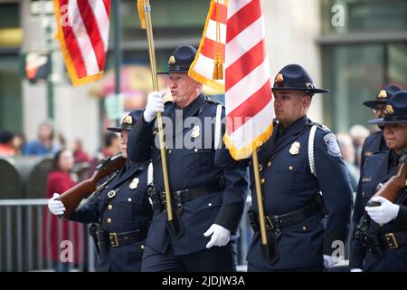 Manhattan, New York,USA - November 11. 2019: US Customs Honor Guard in NYC marching at Veterans Day Parade on Fifth Avenue Stock Photo