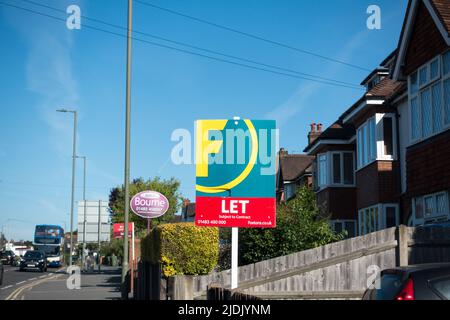 Tolet board outside a property in Guildford by Foxtons estate agents Stock Photo