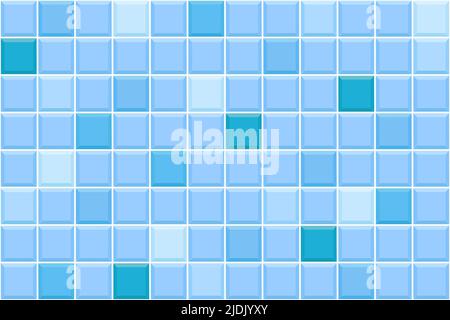 Blue tile seamless pattern. Swimming pool floor background. Bathroom or toilet ceramic wall texture. Interior or exterior mosaic surface. Vector flat illustration Stock Vector