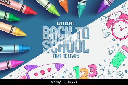 Back to school vector background. Welcome back to school text with colors element for hand drawn arts activity. Vector Illustration. Stock Vector