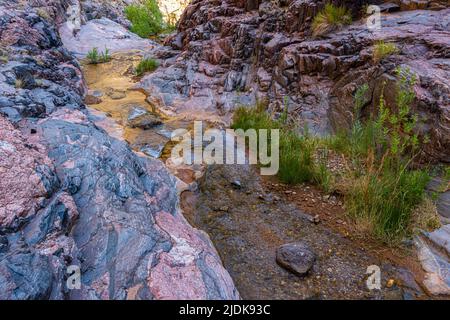 Pipe Creek Cascades Over Vishnu Schist Basement Rock, River Trail, Grand Canyon National Park, Arizona, USA Stock Photo