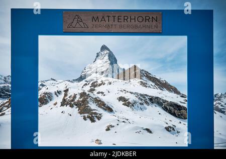 A Landscape of Matterhorn from Schwarzsee cable car station, Zermatt Stock Photo