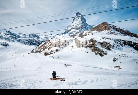 A Landscape of Matterhorn from Schwarzsee cable car station, Zermatt Stock Photo