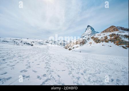 A Landscape of Matterhorn from Schwarzsee cable car station, Zermatt Stock Photo