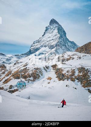 A Landscape of Matterhorn from Schwarzsee cable car station, Zermatt Stock Photo