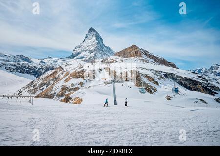 A Landscape of Matterhorn from Schwarzsee cable car station, Zermatt Stock Photo