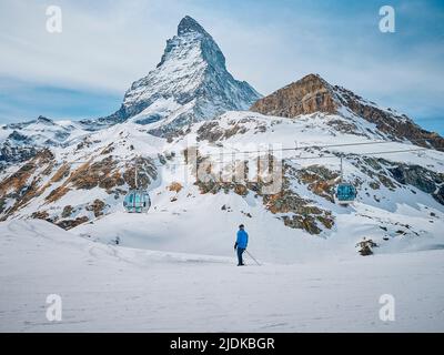 A Landscape of Matterhorn from Schwarzsee cable car station, Zermatt Stock Photo