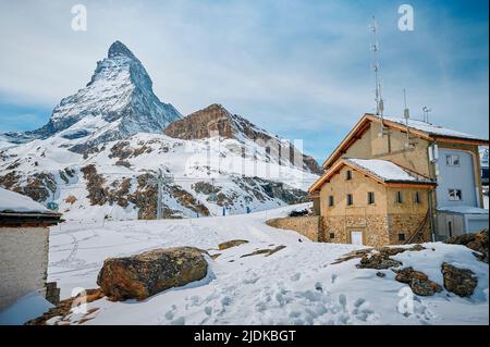 A Landscape of Matterhorn from Schwarzsee cable car station, Zermatt Stock Photo