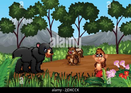 Group of wild animals gathering on the fringe of forest Stock Vector