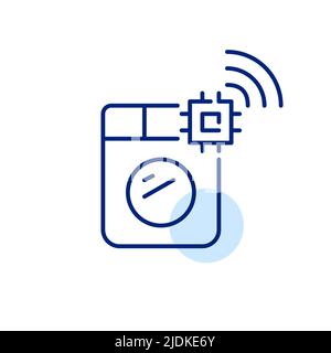 Washing machine CPU chip. Pixel perfect, editable stroke line art icon Stock Vector