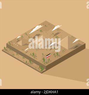 Giza pyramid complex includes the Pyramid of Khufu, Khafre, Menkaure. Isometric vector illustration. Stock Vector