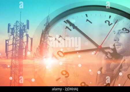 Times for 5G Communication Technology business digital lifestyle broadband antenna concept. Stock Photo