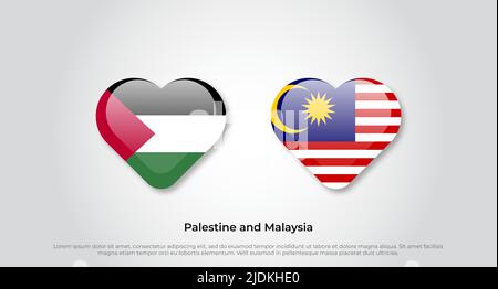 Love Palestine and Malaysia symbol. Heart flag icon. Vector illustration Stock Vector