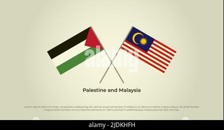 Crossed flags of Palestine and Malaysia. Official colors. Correct proportion Stock Vector