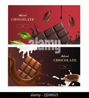 Natural Chocolate Horizontal Banners promoting dark and milk chocolate variety realistic vector illustration Stock Vector