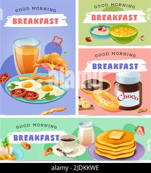 Good morning isolated banners set with healthy food collections of natural products used for breakfast vector illustration Stock Vector
