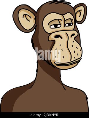 Bored ape NFT isolated on white background. Non fungible token blockchain monkey vector illustration in sketch style Stock Vector