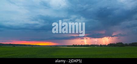 Landscape with lightning at sunset light, panoramic landscape Stock Photo