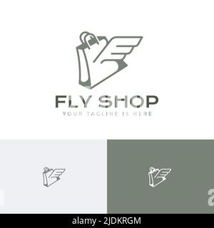 Flying Wings Bird Fly Shop Marketplace Shopping Bag Delivery Logo Stock Vector