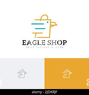 Eagle Bird Shop Marketplace Shopping Bag Monoline Fast Delivery Logo Stock Vector